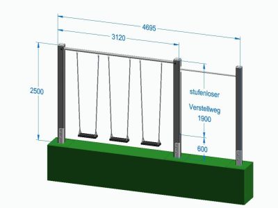 Dreifachschaukel mit Turnreck gerade - Lärche