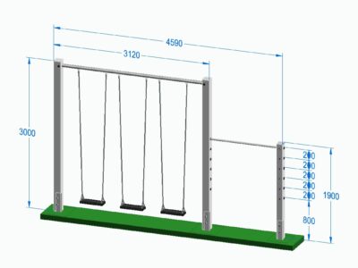 Dreifachschaukel mit Turnreck zum Stecken gerade - Lärche